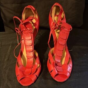 Red T-strap Peep Toe Pump - Women's Shoes. LAMB by Gwen Stephani 11M